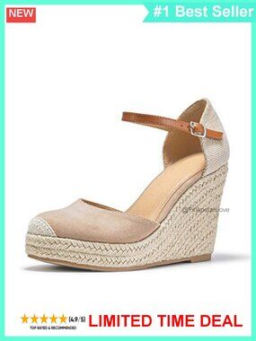 Women's Espadrille Platform Wedge Sandals Ankle Strap Closed Toe